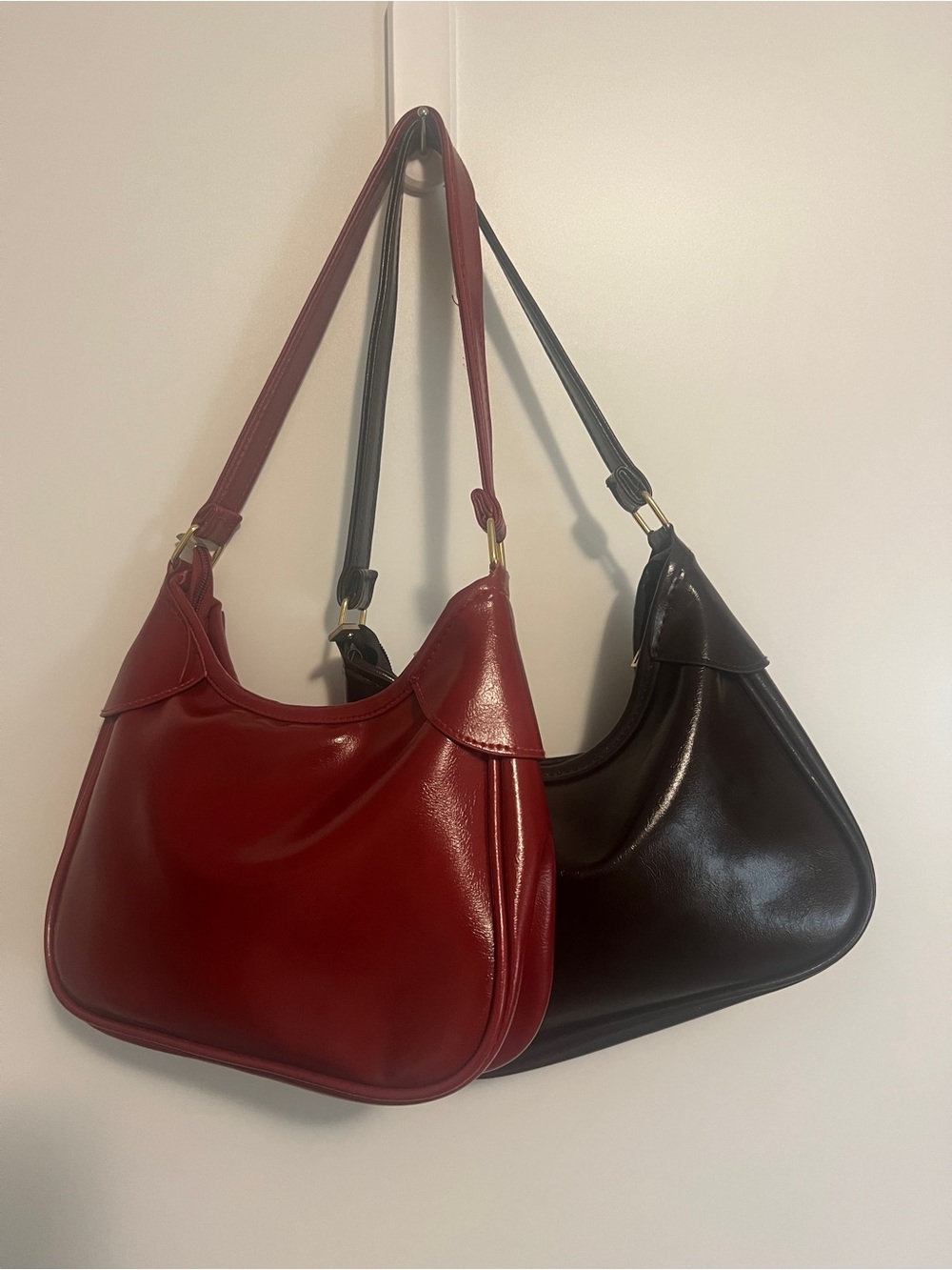 Lily Morgan Croc-Embossed Crescent Hobo Shoulder Bags – Set of 2 (Brown & Red) - Picture 4 of 14